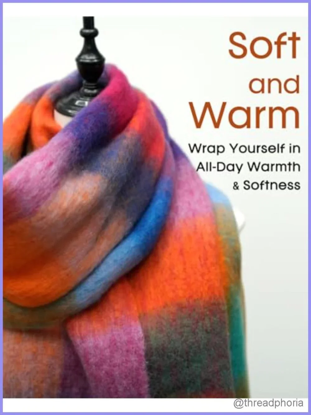 Oversized Plaid Chunky Thick Winter Scarf for Women, Warm Long Wrap, 100%